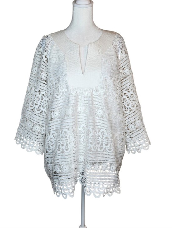 Avara Tops - NEW Avara Casey Top White Crochet Lace 3/4 Bell Sleeve Size XL